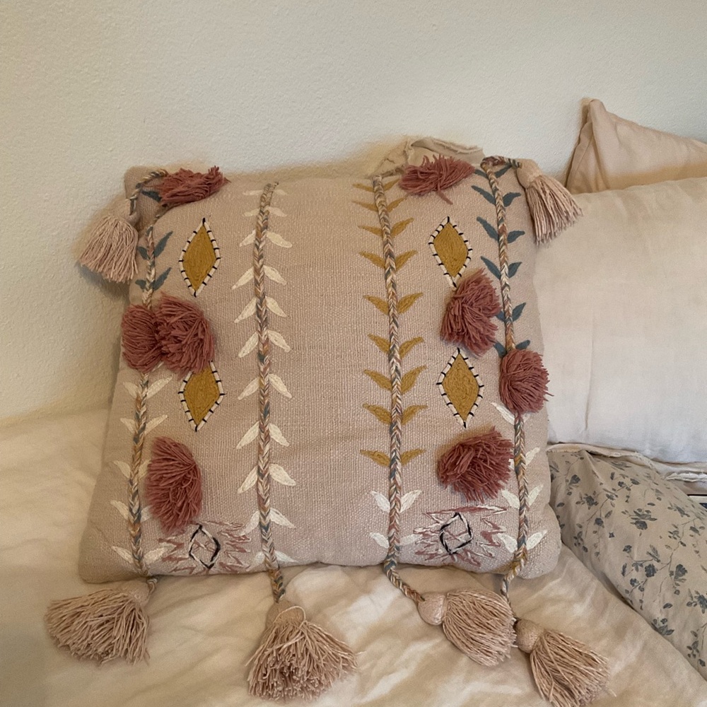 Boho tassle multi color throw pillow